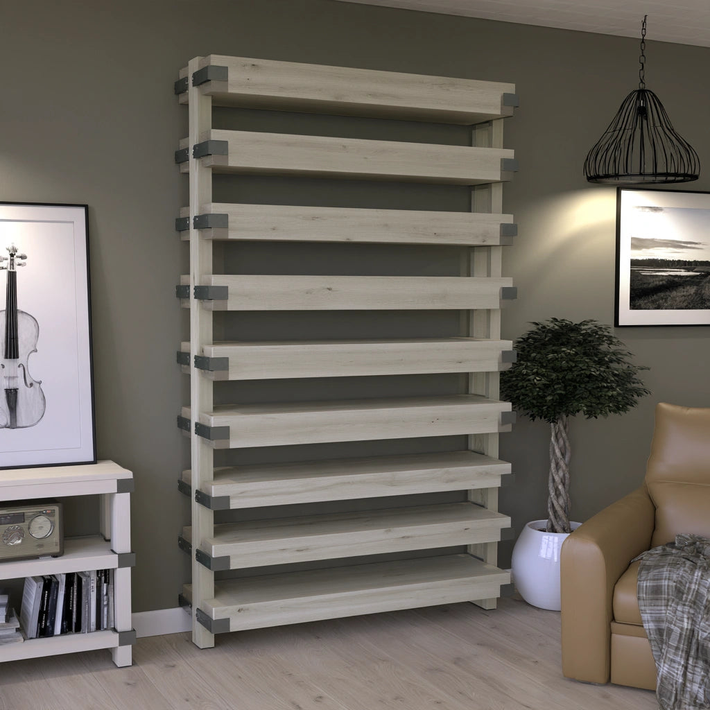 Boekenkast met vijf niveaus van hout, kleur naturelbruin